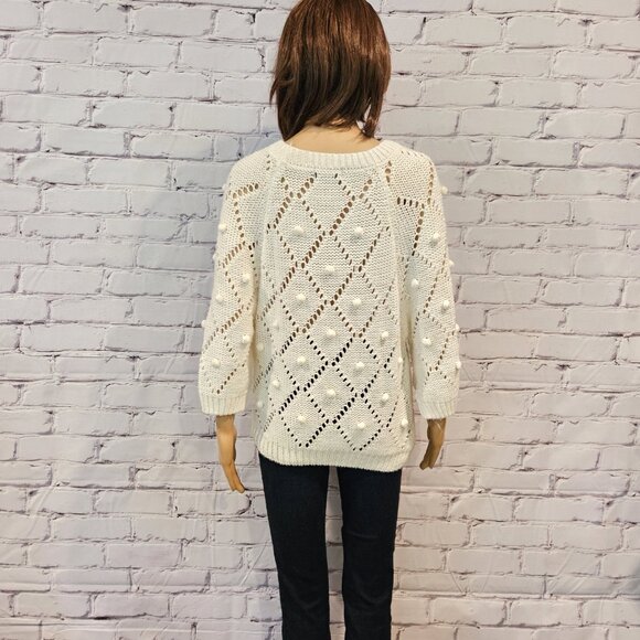 KATSUMI, Ivory open knit 3/4 sleeve sweater - Picture 11 of 12